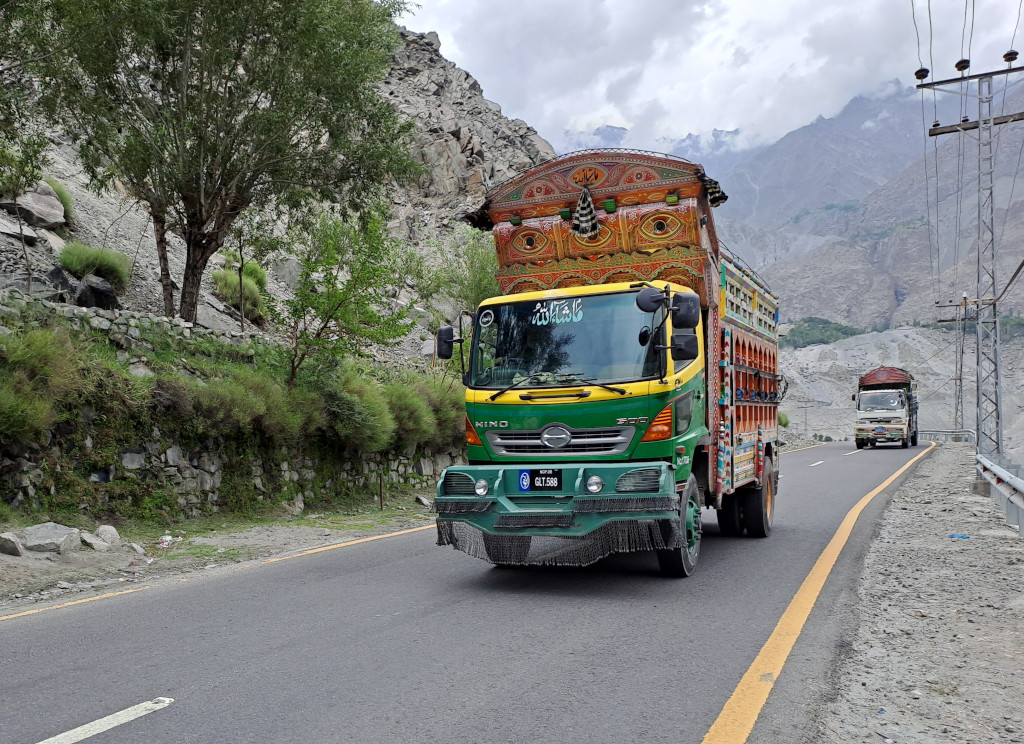 truck in the karakoram highway mountains