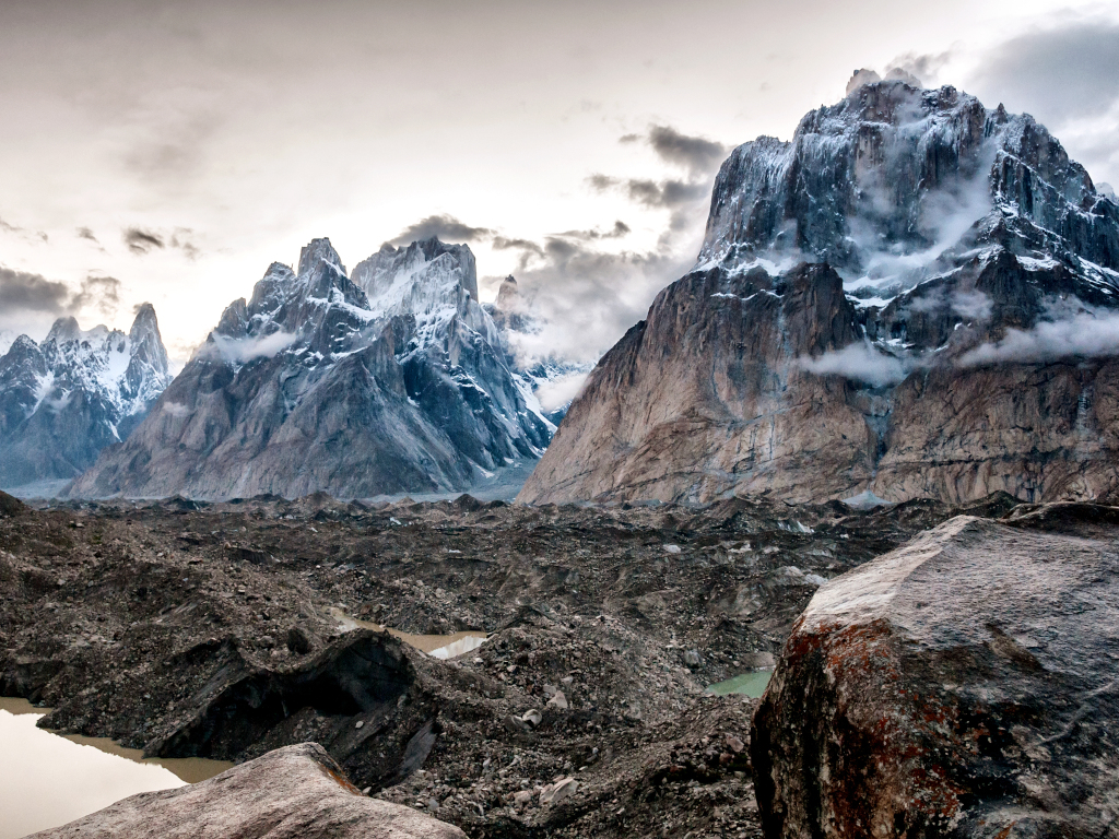 trango group and cathedral from urdukas camp on the K2 hike